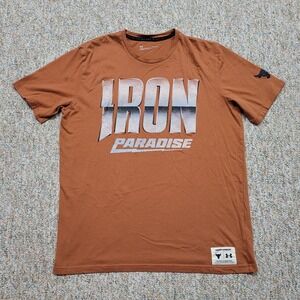 Under Armour Project Rock Shirt Mens Large Orange Iron Paradise Workout Training